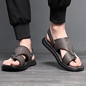 abordables Sandalias de Vacaciones-Sandalias de hombre de piel sintética marrón: calzado informal de verano, correa ajustable, ideales para viajes al aire libre y para el día a día.