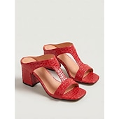 ieftine Femei-Sandale elegante pentru femei, albe, cu imprimeu crocodil - sandale elegante cu toc bloc și vârf pătrat, pentru seri formale pe nave de croazieră, seară festivă &amp;vacanțe de vară la stațiuni turistice