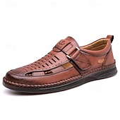 abordables Sandalias casuales-Zapatos casuales de piel sintética para hombre: parte superior perforada transpirable, comodidad sin cordones, estilo veraniego ligero, perfectos para salidas informales, uso diario y entornos de oficina relajados.