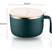 billige Kjøkkenoppbevaring-304 rustfritt stål nudelskål med lokk og håndtak, 1200 ml ramenskål med stor kapasitet, dobbeltvegget skåldingssikker suppeskål, bærbar matbeholder for studenthjem, kontor, hjemmebruk