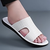 voordelige Vakantiesandalen-Bruine heren slippers met krokodillenprint, open teenslippers, lichtgewicht comfortabele zomerschoenen voor strandvakantie, resort, ontspanning bij het zwembad, reizen en buitenactiviteiten.