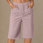 voordelige Bermuda-shorts-Dames korte broek Korte broek Zomer korte broeken Vintage Modieus Casual / Dagelijks Knielengte Lage Taille Effen Kleur Effen Zak Recht been Comfort Lichtgewicht Zacht Inelastisch Streetwear Kantoor