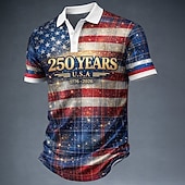  4 de julho de 2026 250º Homens American US Flag Camisas Polo Manga Curta Camisas polo Lapela Casual Roupa Esportiva Roupa Diária Traje de festival Impressão 3D Botões Primavera Verão Azul Vermelho