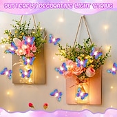 preiswerte Solar Lichterketten-LED-Lichterkette mit Schmetterlingsmotiven, batteriebetrieben, lila Schmetterlingslichter für Zuhause, Schlafzimmer, drinnen und draußen, Garten, Hochzeit, Party, Urlaub, Sommerdekoration