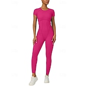 abordables Conjuntos y Monos-Women's Workout Jumpsuit Onesie Solid Color Bodysuit Summer Spring Fall rice white Pink Gym Workout Fitness Yoga Stretchy Breathable Short Sleeve Sport Activewear Stretchy