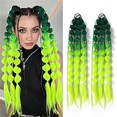 economico Capelli all'uncinetto-2 pezzi di extension per coda di cavallo sintetiche colorate a forma di bolla, extension per capelli intrecciati leggeri da 24 pollici, accessori per festival rave per ragazze, giornata dei capelli