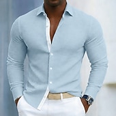 olcso alkalmi férfi ingek-Férfi Ing Gofri ing Alkalmi ing Bandgalléros ing Gombos póló Arcpír rózsaszín Égszínkék Szürke Hosszú ujj Sima Mandarin gallér Hétköznapi Napi Kollázs Ruházat Divat Modern Alkalmi Kényelmes