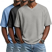 economico T-shirt in maglia waffle-3 pezzi t-shirt da uomo waffle maglietta a maniche corte scollo a V estate tinta unita testurizzata alla moda designer casual multipack maniche raglan casual quotidiano esterno blu bianco maglietta