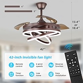 baratos Candeeiros Ventoinhas de Teto-Ventiladores de teto retráteis de 42 '' com luzes e controle remoto, luz de ventilador led semi embutida moderna, ventilador de teto geométrico retrátil 3 cores 6 velocidades luz pendente inteligente para quarto interno, sala de jantar etc
