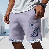preiswerte 3D-Sweatshorts für Herren-Herren Kokospalme Blumendruck Tropische Blumen Waffel-Shorts Freizeitshorts Shorts mit Struktur Mittlere Taille Hawaiihemd Outdoor Urlaub Elastischer Kordelzug in der Taille Shorts mit Taschen