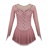 cheap Figure Skating Dresses-Figure Skating Dress Girls' Ice Skating Dress Violet White Yellow Patchwork Thumbhole Stretchy Training Competition Skating Wear Classic Crystal / Rhinestone Long Sleeve Ice Skating Figure Skating