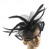 voordelige Fascinators-fascinators Veer Netto Bruiloft Verjaardag Elegant Vintage leuke Style Met Veer Tule Helm Hoofddeksels