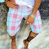 preiswerte Geometrischer Druck-Herren Geometrisch Karo / Karomuster Sweat-Shorts Strandshorts Frottee-Shorts Mittlere Taille Modisch lässig Täglich Streetwear Ferien 3D-Druck Elastischer Kordelzug in der Taille Designer Bekleidung