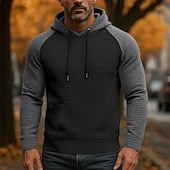 economico felpe con cappuccio da uomo di base-Per uomo Felpa con cappuccio Felpa con cappuccio a nido d'ape Aalbicocca Grigio 2 # Grigio 3# Nero Grigio chiaro Con Cappuccio Colletto Mao Semplice Patchwork Blocco di colore Casuale Quotidiano