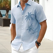 baratos Plantas Tropicais-Homens Coqueiro Plantas Tropicais Camisa havaiana camisa de botão Camiseta Aloha Manga Curta Havaiana Férias Feriado Roupa de Praia Verão Primavera Aberto para a Lateral Impressão 3D Camisa tipo linho