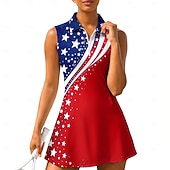  Amerikas 250-årsjubileum Självständighetsdagen Dam Geometrisk Landsflagga Tennisklänning Sportklänning Ärmlös Mönster Andningsfunktion Tennis Golf Badminton Polokrage Dragkedja Klänningar Röd Röd+Blå
