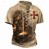  قميص رجال الصليبيين الفايكنج القزم الحداد العصور الوسطى قميص تي شيرت بطباعة شاملة حبل رقبة عتيق بأكمام قصيرة ملابس الشارع مصمم