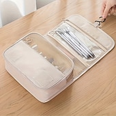 abordables stockage de bagages et de voyage-Trousse de toilette en sergé, grande capacité, portable et multifonctionnelle, idéale pour les voyages. Trousse de toilette unisexe avec crochet de suspension, pochette à maquillage, organisateur de