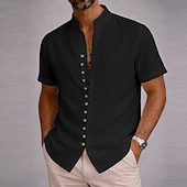 economico Classico-Per uomo Camicia Camicia di lino Camicia Estiva Abbigliamento da spiaggia Camicia con Bottoni Semplice Casuale Spiaggia Blu Nero Bianco Rosa Manica Corta Collo alla coreana Estate Primavera &amp; Estate