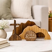 voordelige Pasen-Pasen: Hij is opgestaan, christelijke decoratie, leeg graf, kruis, paasdecoratie voor thuis, houten paastafereel met opstanding, tafeldecoratie, schoorsteenmanteldecoratie, kantoordecoratie,