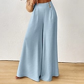 cheap Wide Leg &amp; High Waisted-Women's Trousers Summer Pants Beach Pants Casual Pants Vacation Fashion Casual Daily Full Length High Waist Solid Color Plain Pocket Wide Leg Comfort Lightweight Soft Inelastic Streetwear Beach