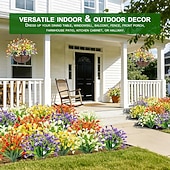  10 Bundles Artificial Outdoor Flowers, Faux Calla Lily and Spring Grass Bouquets, Plastic UV Resistant Fake Plants for Garden, Wedding, Home, Hotel Decoration