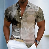  Per uomo Geometrico Colore sfumato Arte astratta Camicia Camicia con Bottoni Manica Corta Moda Casual Quotidiano All'aperto Vacanza Estate Primavera Collo ripiegato Stampa 3D Camicia tipo lino Blu