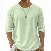 cheap Cotton Linen T-shirts-Men's Tee Top Linen T-Shirt Long Sleeve Round Neck Summer Spring All Seasons Solid Color Plain Daily Casual Street Style Plain Casual Outdoor Street White Top Tee for Men