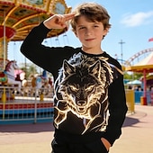 tanie 3D zwierzęta dla chłopca-Dla chłopców 3D Graficzny Wilk Bluzy Pullover Długi rękaw Druk 3D Wiosna Jesień Aktywny Moda Moda miejska Dzieci 4-12 lat Półgolf Codzienny Na zewnątrz Regularny