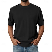 Недорогие основные футболки-Муж. Трикотажная футболка в рубчик Футболка С короткими рукавами Короткие рукава Вырез под горло Лето Весна Все сезоны Полотняное плетение Текстура Мода Оригинальный рисунок Классический Мягкий