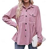 abordables Blusas Sencillas-Mujer Camisa casual Camisa de Pana Abotonar la camisa Blusa Bolsillo Botones Color sólido Plano Vacaciones Vintage Moda Manga Larga Cuello Vuelto Tops regulares Diario Festivos Noche Negro Blanco