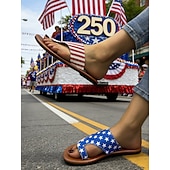  Sandales plates à rayures et étoiles pour femmes, commémorant le 250e anniversaire des États-Unis : rouges, blanches et bleues, parfaites pour la fête nationale américaine de 2026 et les fêtes sur la