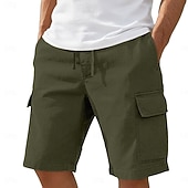 cheap Classic-Men's Cargo Shorts Linen Shorts Summer Shorts Beach Shorts Drawstring Elastic Waist Basic Plain Knee Length Outdoor Beach Vacation Hawaiian Blue Black Inelastic