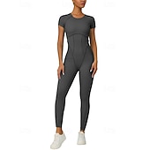abordables Conjuntos y Monos-Women's Workout Jumpsuit Onesie Solid Color Bodysuit Summer Spring Fall rice white Pink Gym Workout Fitness Yoga Stretchy Breathable Short Sleeve Sport Activewear Stretchy