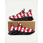  Women's Red USA Flag Sneakers – Lightweight Breathable Strap Running Shoes, Patriotic Stars & Stripes Style for Independence Day, Parades, Festivals, Outdoor Walking & Casual Wear