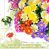 baratos Flor artificial-20 unidades de margaridas verdes artificiais &amp;Crisântemos artificiais para decoração de interiores e exteriores, cercas de jardim, centros de mesa de jantar, arranjos florais de plástico.
