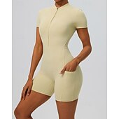 economico Set e Tutine-Per donna Tute da allenamento Tutina Tasca Cerniera Frontale Tinta unica Body Estate Primavera Autunno Bianco latte Nero Corsa Fitness Yoga Sollevamento glutei Asciugatura Rapida Elastico Manica Corta