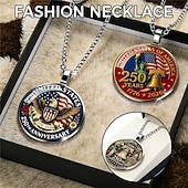  Set di 3 pezzi per la collana del 250° anniversario degli Stati Uniti: ciondolo con aquila 2D e bandiera americana, gioiello commemorativo patriottico, oggetto da collezione 1776-2026, Giorno dell'Indipendenza, 4 luglio, regalo per l'orgoglio americano.