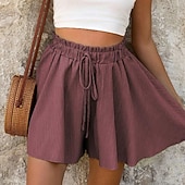 cheap Hot Shorts-Women's Shorts Summer Shorts Beach Shorts Casual Shorts Vacation Fashion Basic Short Mid Waist Drawstring Elastic Waist Wide Leg Comfort Quick Dry Soft Micro-elastic Streetwear Beach Holiday Pink