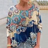 economico Tops Boho-Per donna Camicia Boho Blusa Patchwork Stampato Grafico Vintage Elegante Classico Manica Lunga Girocollo Top Regolari Quotidiano Ferie Uscire Rosa Vino Blu marino Cachi Rosa Primavera Autunno