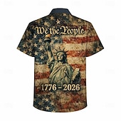  Blouse / Shirt Independence Day Retro Vintage 1970s Short Sleeves for Men's Adults' Other Prints  for 4th of July Party Independence Day