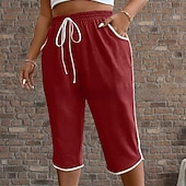 cheap Straight-Leg Pants-Women's Trousers Capri Pants Summer Pants Beach Pants Vacation Fashion Casual Daily Capris High Waist Plain Drawstring Patchwork Pocket Comfort Lightweight Breathable Micro-elastic Streetwear Beach
