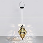 abordables Éclairages pour allées-Lanterne suspendue d'extérieur à projection solaire baroque en métal creux, étanche, avec éclairage LED pour jardin, cour, allée, pelouse, terrasse, fête, vacances, ambiance chaleureuse, violet