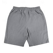 cheap Holiday-Men's Shorts Linen Shorts Summer Shorts Beach Shorts Drawstring Elastic Waist Buttons Plain Solid Comfort Breathable Knee Length Daily Outdoor Beach Vacation Fashion Black White Inelastic