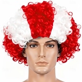 baratos Perucas de Carnaval-Peruca afro listrada tricolor - cabelo cacheado nas cores da bandeira nacional para fãs de esportes