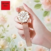 billige Kvartsklokker-Dameklokke i roségull med rød gradert urskive og strass, luksuriøst kvartsarmbåndsur med dagdato og kalendervisning, justerbar nettingrem, elegant motesmykke, gave til mor og kone.