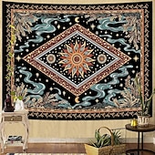 cheap Wall Tapestries-Mystic Psychedelic Sun Face Celestial Starburst Wall Tapestry Diamond Pattern Moon and Stars Bohemian Wall Hanging Trippy Hippie Home Decor Bedroom Backdrop