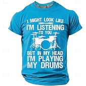 cheap Music &amp; Instrument Graphic T shirts-Men's "In My Head I'm Playing My Drums" Funny Drummer Graphic T-Shirt Percussionist Joke Quote Tee Musician Gift Band Practice Gear Distressed Style Casual Short Sleeve Apparel S-3XL