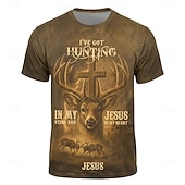  Herren Kreuz Christlich Jagd T Shirt Kurzarm T-Shirt 3D-Druck Rundhalsausschnitt Hemd Sport Religiös Lässig Straße Sport im Freien Schwarz 1 Braun Schwarz 2 Sommer Frühling Bekleidung S M L XL XXL
