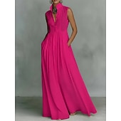  Pentru femei Rochie Maxi Rochie de Cocktail Rochii din Șifon Elegant Modă Modern Vacanță Petrecere Sfârșit de săptămână Potrivire Largă Simplu Fără manșon Gât Înalt Albastru piscină Roz Îmbujorat